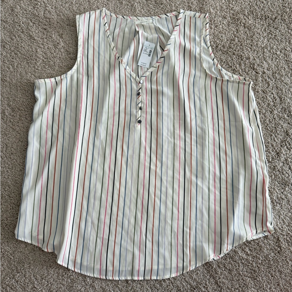 Maurices | Striped Button-Front Sleeveless Blouse Shirt